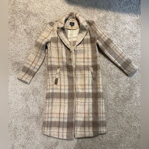 Angie Plaid Fashion Light Wear Pea Coat in Brown and Cream